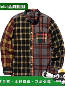 1h可退 日本直邮BEAMS PLUS 法兰绒拼接格纹纽扣领衬衫 25AW格子