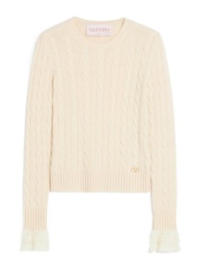 VALENTINO 女士针织毛衣 BKC62D923R0N CO 白色 羊毛长袖针织衫