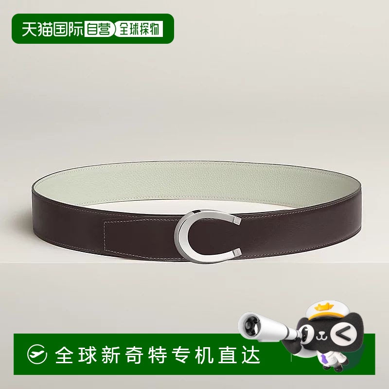 1h可退 欧洲直邮Hermes/爱马仕 男士乌木色/雪灰色小牛皮腰带38mm