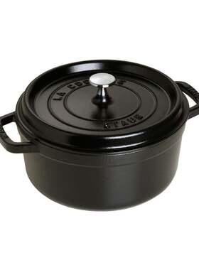 自营Staub 铸铁 4 夸脱圆形 Cocotte - 哑光黑色 美国奥莱直发