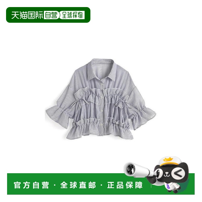 日本直邮日潮 GRL 透视条纹荷叶边蝴蝶结长袖背心单穿衬衫ON349