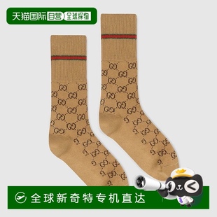 欧洲直邮Gucci古驰男士 棉GG织带棉袜 驼色和棕色