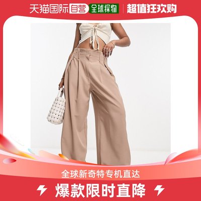 香港直邮潮奢 ASOS 女士paperbag 设计缝线打褶灰褐色裤子