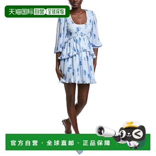 自营GANNI Pleated Georgette Flounce Smock Mini Dress - gray