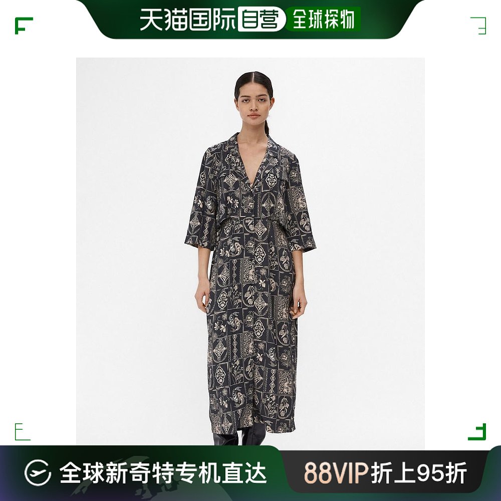 香港直邮潮奢 object女士Object混合式中长复古印花衬衫式连衣(