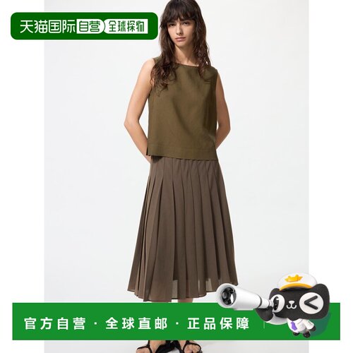 日潮跑腿UNIQLO优衣库 雪纺褶裥中长裙 487996半身裙百褶裙a字裙
