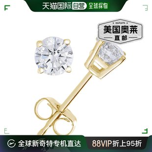 14K 白金或黄金后推圆形 克拉钻石耳钉 jewels1 爪篮 vir