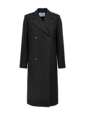 PRADA 女士外套 P601S15UWSOOOF0002 AW2024 黑色 双排扣大衣