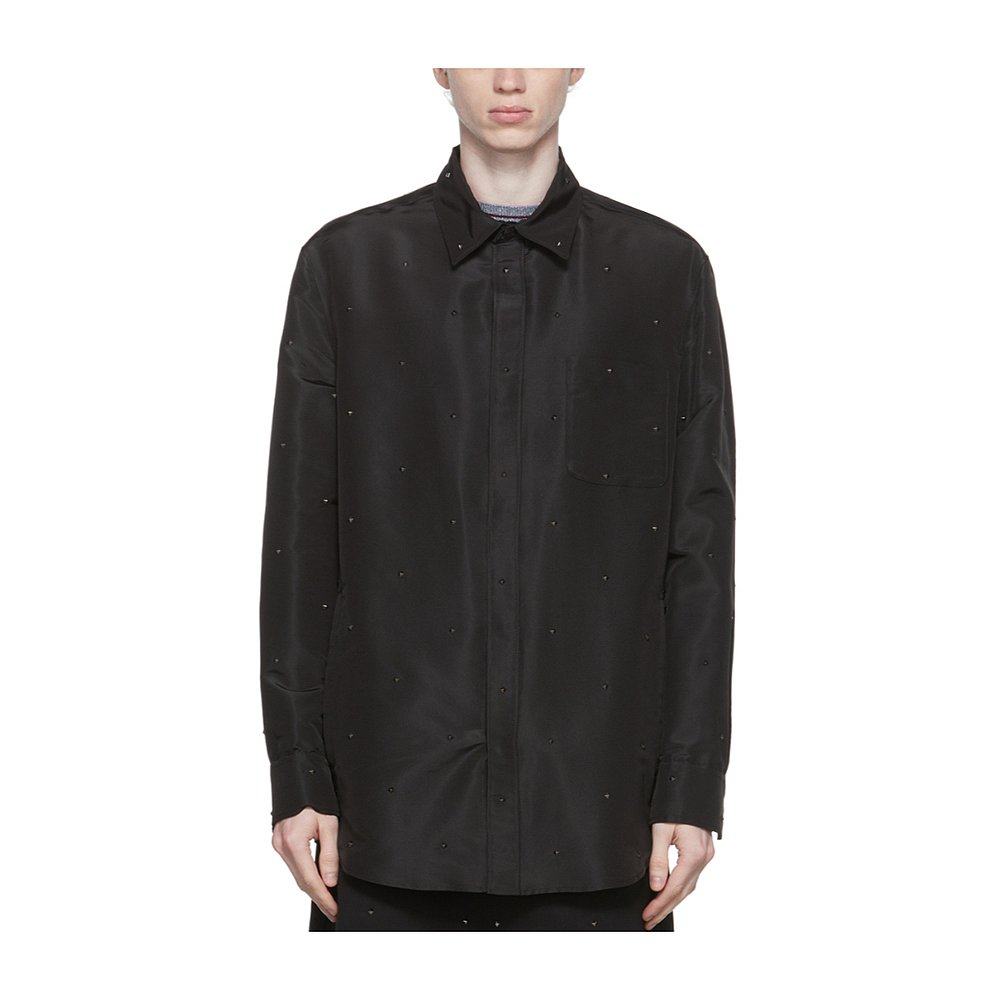 VALENTINO 男士衬衫 1V3CIK998E50NO SS2023 黑色 真丝长袖衬衫