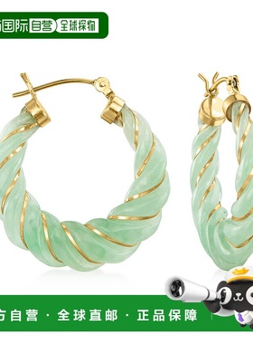 自营 Ross-Simons 14kt 黄金雕刻青金石圈形耳环 - 绿色 美国奥莱