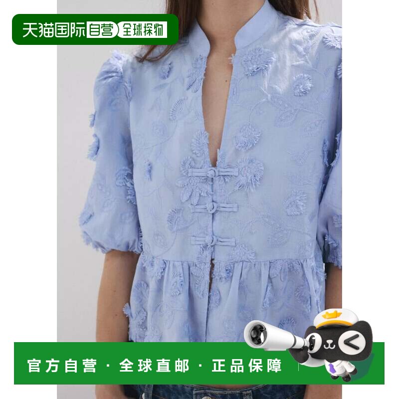 日本直邮MANGO 衬衫 CAPUCHIN 淡蓝色泡泡袖
