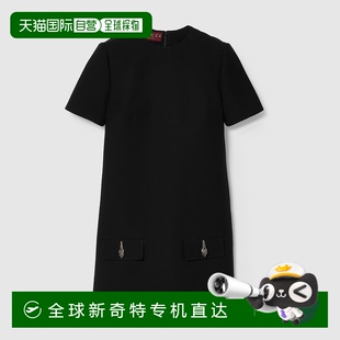 羊毛真丝卡迪绉纱连衣裙新款 欧洲直邮Gucci古驰女士黑色