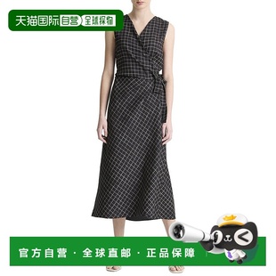 Sleeveless Plaid Drape Wrap black 自营Vince Dress Trellis