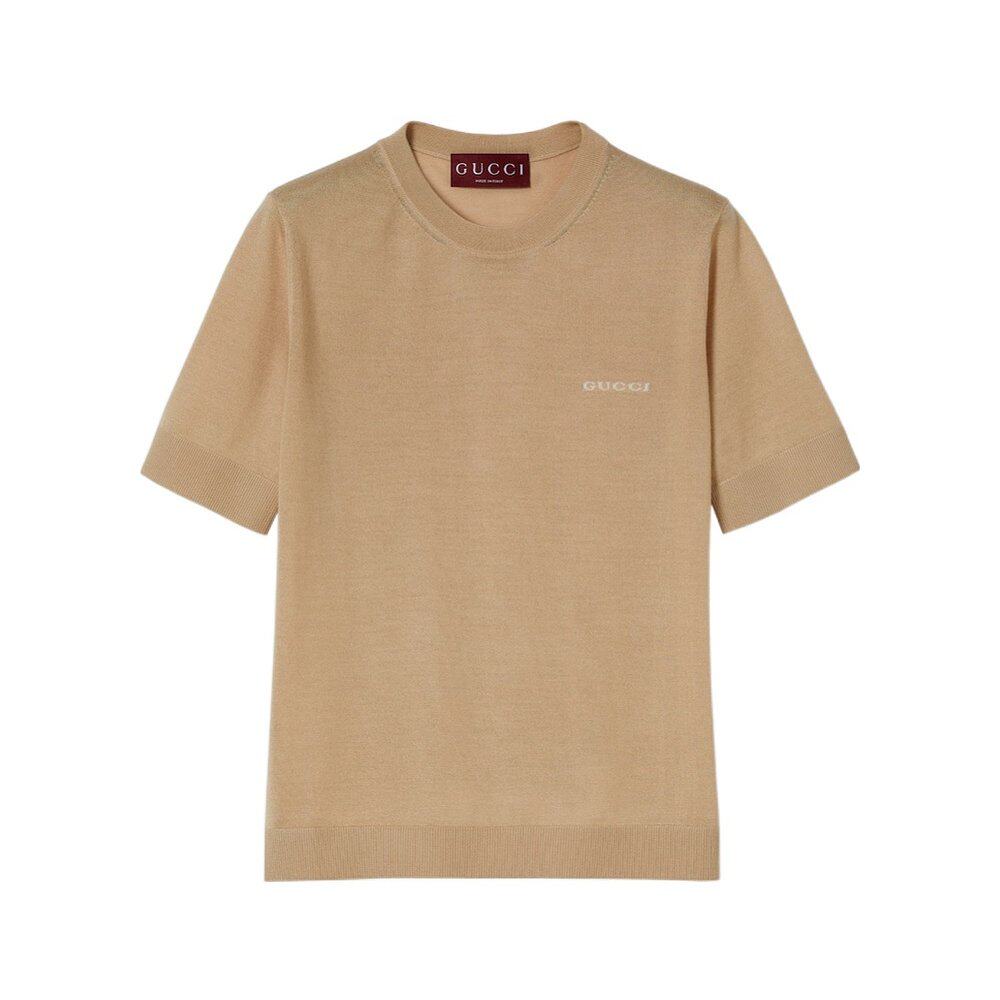 GUCCI 女士T恤 836747XKEWC2064 AW2025 卡其色 饰嵌花针织T恤