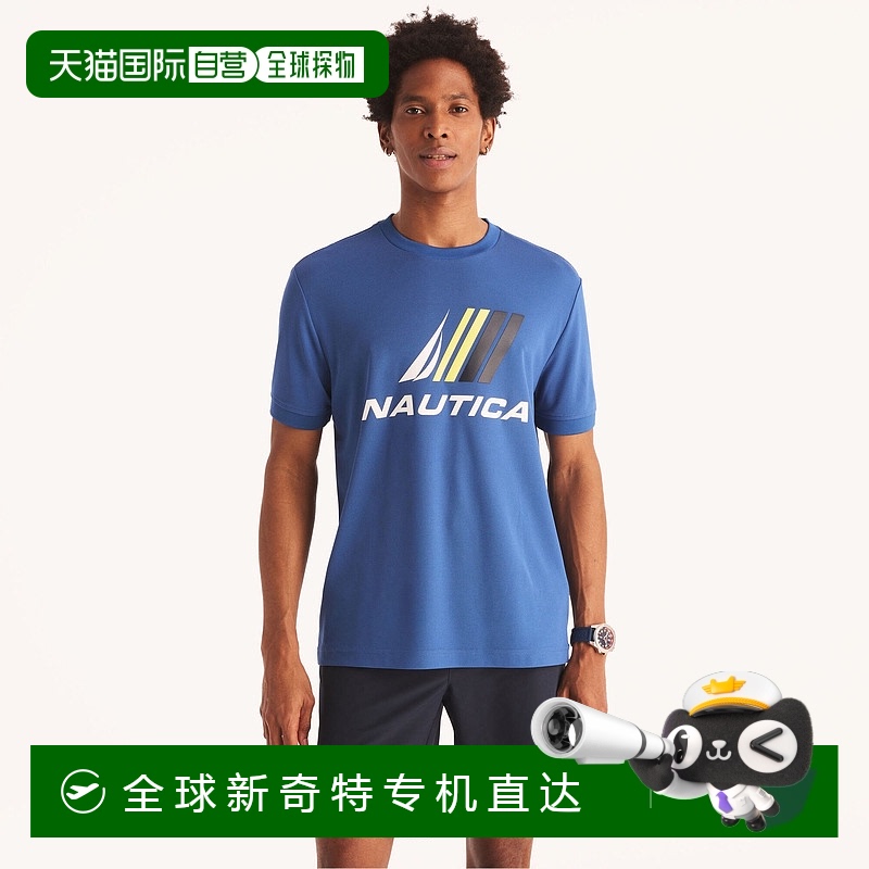 Nautica 男式 Navtech 可持续制作徽标 T 恤 - 风帆冲浪蓝色 【美