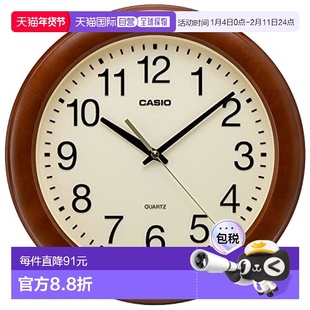 【日本直邮】Casio卡西欧 挂钟棕指针木纹26cm静音连续秒针IQ-136