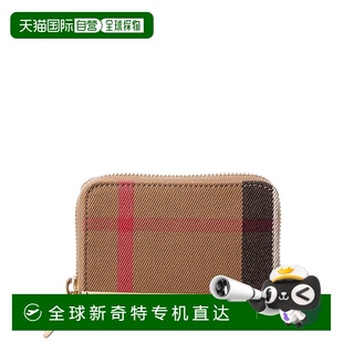 直发 自营Burberry 格纹帆布和皮革零钱包 米色 美国奥莱