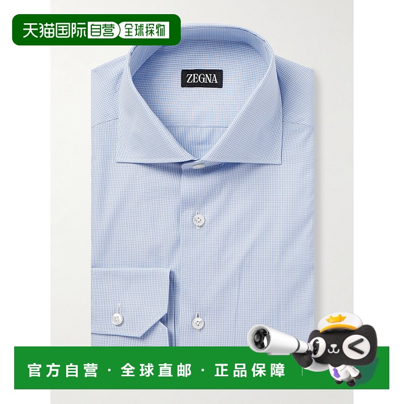 1h可退 香港直邮潮奢 Zegna 杰尼亚 男士 格纹棉质衬衫 9MS0BA201