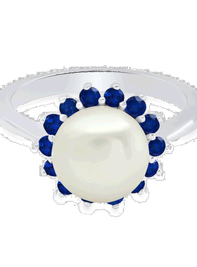 自营 max + stone 9 毫米纯银养殖珍珠和人造蓝色蓝宝石戒指尺寸