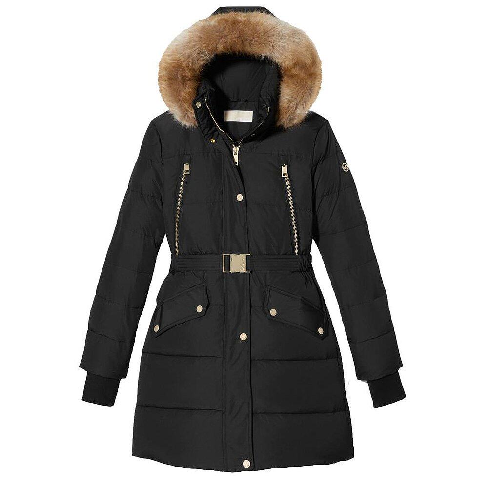 美国直邮MICHAEL Michael Kors 女士黑色带腰带羽绒服 3 4 长度