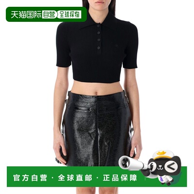 1h可退 香港直邮Courreges 女士 標誌貼片羅紋針織短版 Polo 衫 1