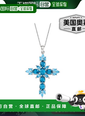 自营 Ross-Simons 925 纯银伦敦和瑞士蓝色托帕石十字架吊坠项链