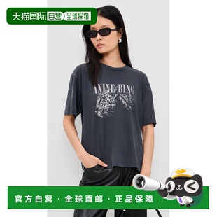 1h可退 香港直邮ANINE BING 女士 Cohen 豹纹T恤 black黑色 舒适