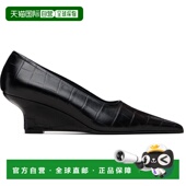 香港直邮toteme Croco 女士 1h可退 黑色 Sharp Embossed Wedge