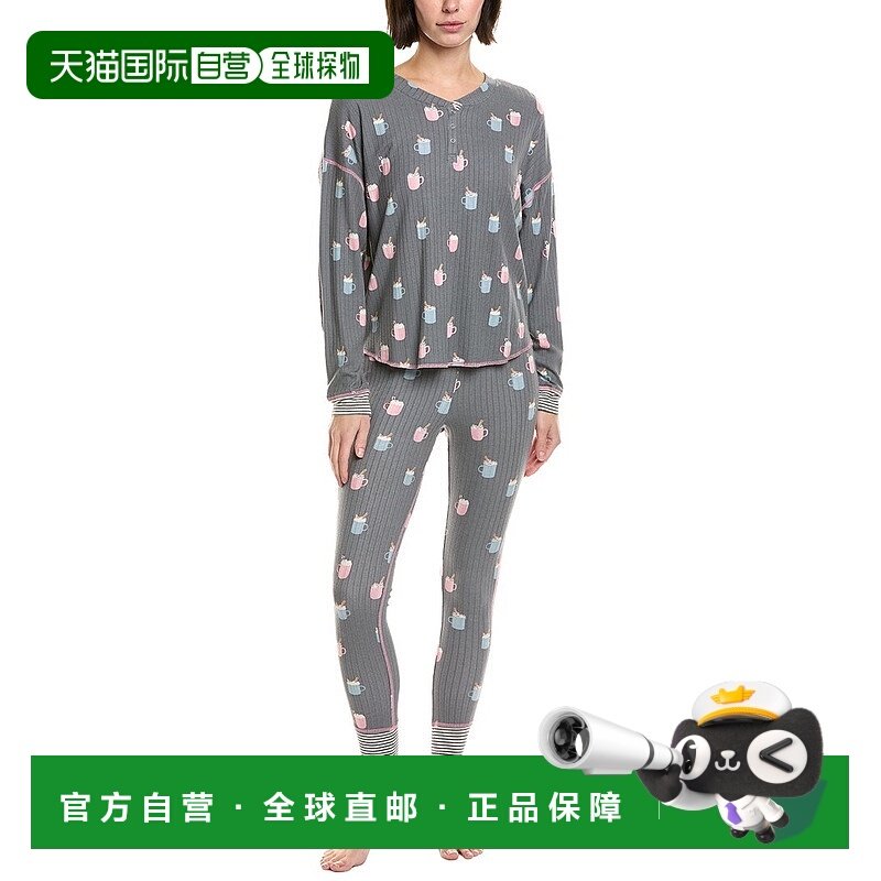 自营Honeydew 2pc Cuddle Crew Long Henley Set - grey 美国奥莱
