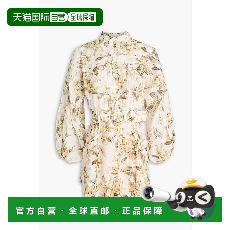 1h可退 香港直邮潮奢 ZIMMERMANN 女士 束带印花亚麻连体衣 1858Y