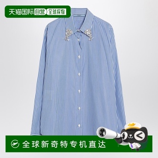 浅蓝府绸莱茵石衬衫 1小时内可退 女士 香港直邮Prada P47 普拉达