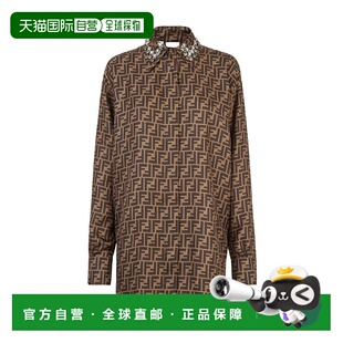 香港直邮Fendi 长袖短款衬衫领连衣裙 FDC984A8G3桑蚕丝印花