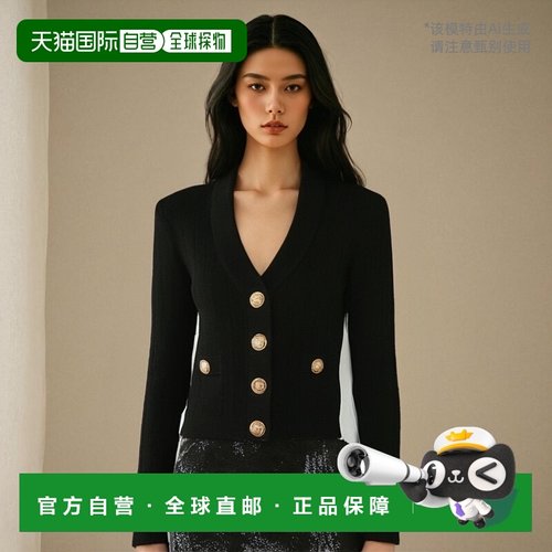 香港直邮BALMAIN 女士针织毛衣 DF1KL007KB070PA SS2025 黑色