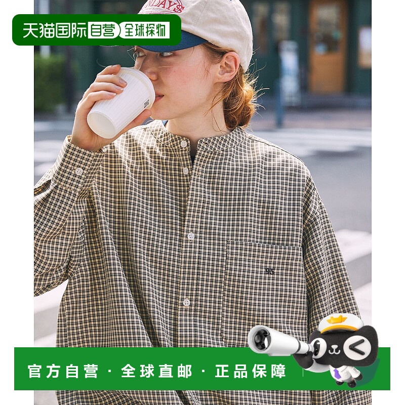 日本直邮MONO-MART 男女同款刺绣数字宽松立领衬衫 LDsh1331