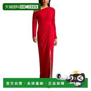 自营tadashi shojiArison褶皱垂褶礼服-红色 美国奥莱直发连衣裙