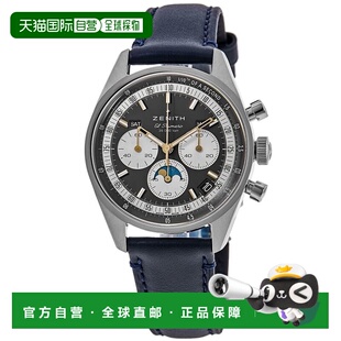 自营 zenith真力时Chronomaster原版三重日历灰色表盘皮革表带男0