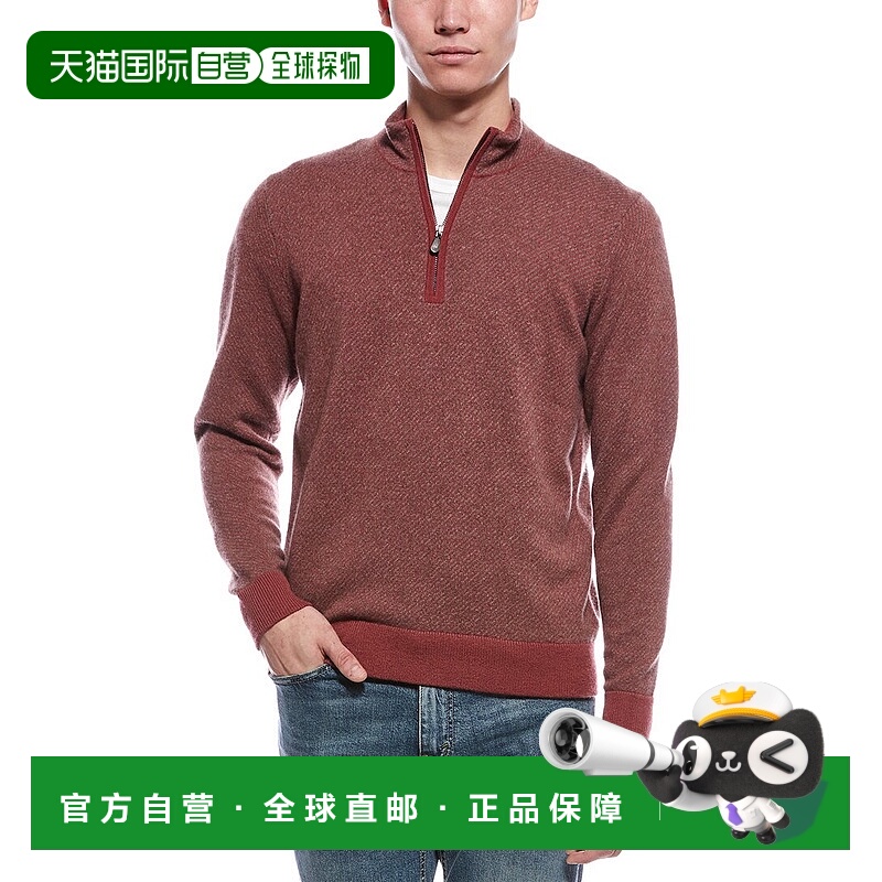 自营Raffi Diagonal Stripe 1/4-Zip Cashmere Mock Neck Sweater