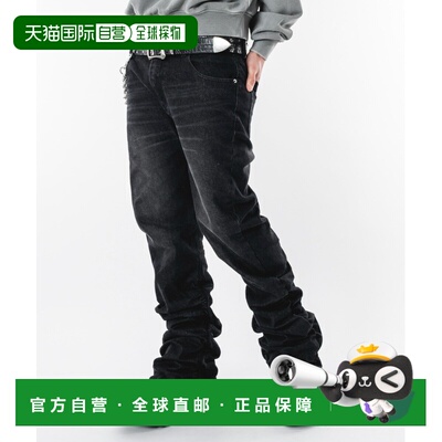 日本直邮SHORT ROUND 男士 春夏季黑色修身牛仔裤 裙摆褶皱喇叭设