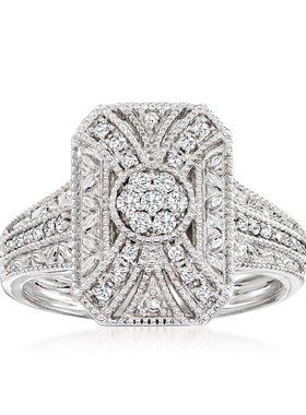 【美国奥莱】直发 925 纯银 Ross-Simons 钻石涡旋式戒指 - 白色