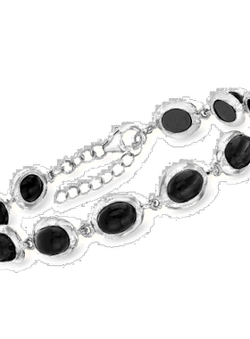 925 纯银 Ross-Simons 黑色缟玛瑙凸圆形手链 - 8 英寸 【美国奥