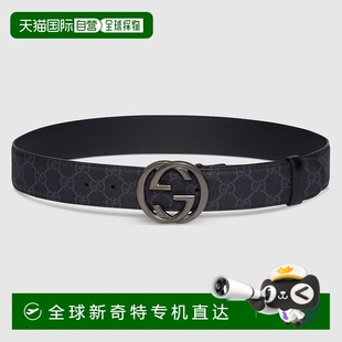 黑色经典 欧洲直邮Gucci古驰男士 老花帆布GG腰带