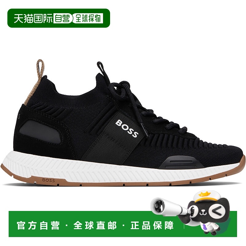 1h可退 香港直邮潮奢 BOSS 波士 男士 黑色 Knitted-Upper 运动鞋