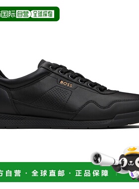 1h可退 香港直邮BOSS 波士 男士 黑色 Leather Logo 运动鞋 50548
