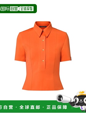 自营欧洲直邮LV路易威登 女士橙色真丝收腰短袖polo衫
