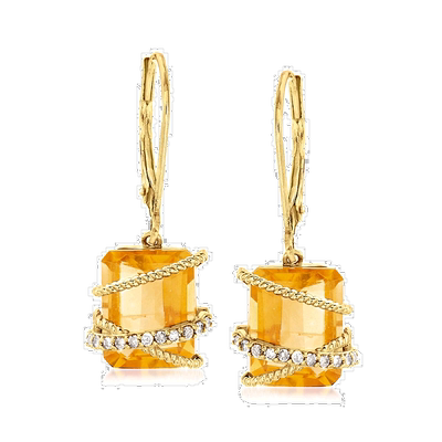 自营 ross-simons罗斯-西蒙斯黄水晶和。 14 克拉黄金钻石吊式耳