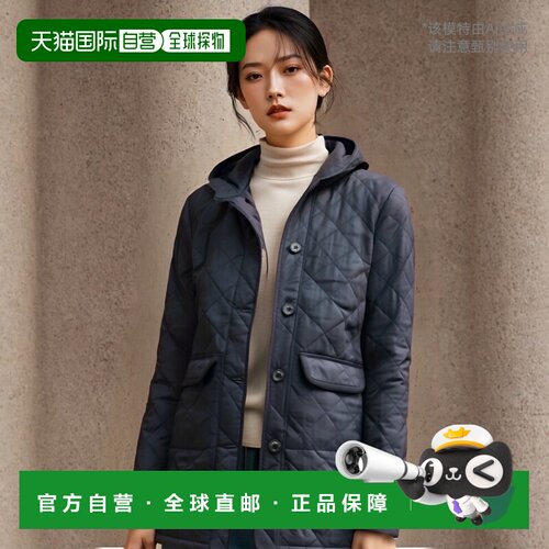 Pompadour 绗缝大衣 PD003 女式外套长中号连帽格子图案