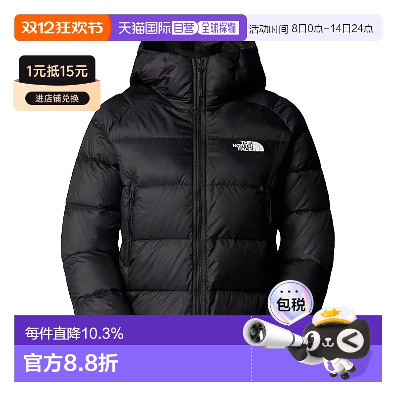 香港直邮北面THE NORTH FACE 女款连帽拉链Logo长袖羽绒服 黑色