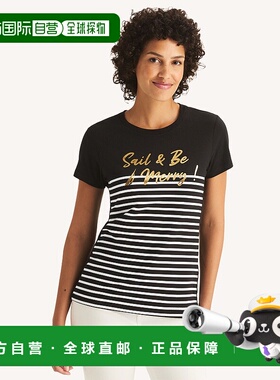 自营Nautica女式Sail&Be Merry箔图案T恤-真黑色 美国奥莱直发