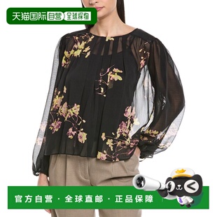 自营Vince Camuto Round Neck Shirring Front Blouse - black 美