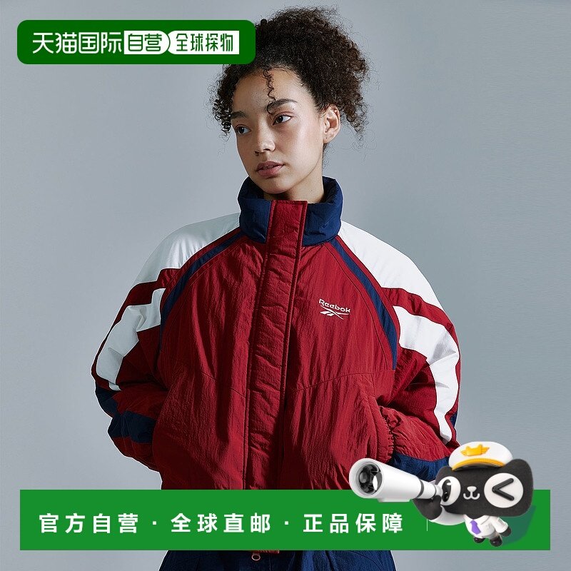 韩国直邮Reebok 拼色立领短款长袖夹克外套 女款 红色
